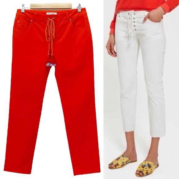 Rebecca Minkoff Jalanda Cropped Pant Tomato Red Tassel Tie Lace Fly Size Small - Picture 1 of 11